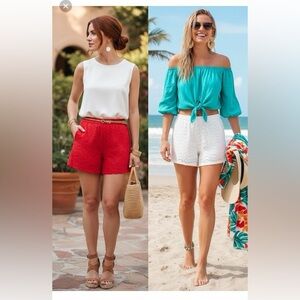 Bundle 2 shorts.Simply Vera Wang, High Waist Eyelet Shorts (red and white pair).